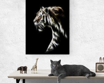 Tiger Walking Print Portrait Fractal Modern Spiritual Style by KornackiArt