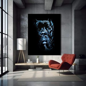 Cane Corso Blue Print on Canvas | Spiritual Dog Wall Art | Handmade Acrylic Painting Reproduction | Italian Mastiff Home Decor