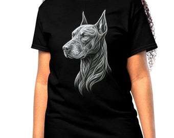 Fractal Doberman T-Shirt: Black DryBlend Spiritual Dog Art