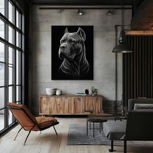 Cane Corso Print on Canvas | Spiritual Dog Wall Art | Handmade Acrylic Painting Reproduction | Italian Mastiff Home Decor | Black & White
