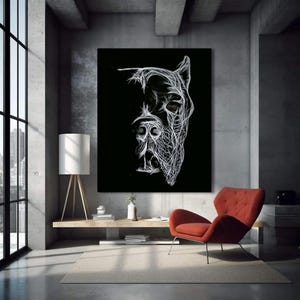 Cane Corso Print on Canvas | Spiritual Dog Wall Art | Handmade Acrylic Painting Reproduction | Italian Mastiff Home Decor | Black & White