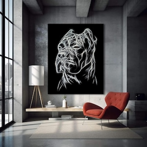 Cane Corso Print on Canvas | Spiritual Dog Wall Art | Handmade Acrylic Painting Reproduction | Italian Mastiff Home Decor | Black & White