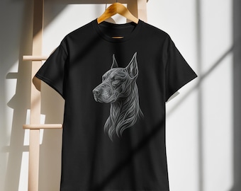 Doberman T-Shirt: Fractal Spiritual Dog Art, Black DryBlend Tee