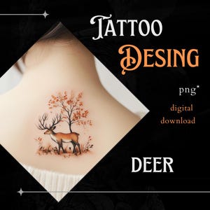 Cute Deer Tattoo Design – Minimalist Fine Line Tattoo | Small Wildlife Tattoo for Women & Men | Elegant Animal Tattoo | Digital Download