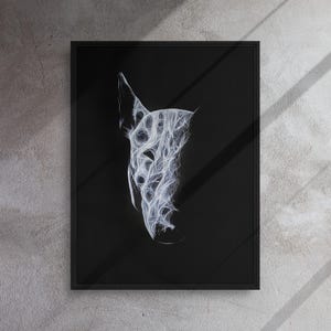 Bull Terrier Framed Canvas – Minimalist Fractal Dog Art Print – Black or Brown Frame – Hand-Painted Look – Multiple Sizes Available