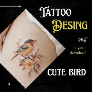 Cute Bird Tattoo Design – Minimalist Feminine Tattoo | Small Delicate Bird Art | Elegant Bird Temporary Tattoo for Women | Digital Download