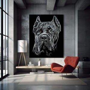 Cane Corso Print on Canvas | Spiritual Dog Wall Art | Handmade Acrylic Painting Reproduction | Italian Mastiff Home Decor | Black & White