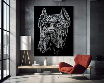 Canvasprint van een Cane Corso: Spirituele hondenkunst voor aan de muur, zwart-wit