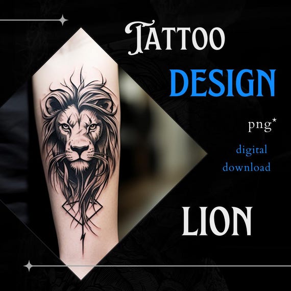 4 X Realistic Lion Tattoo Design Digital Download