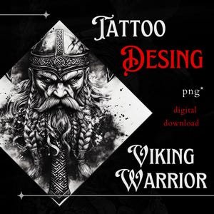 Viking Warrior Tattoo Design Digital Download | Nordic Tattoo | Norse Mythology Blackwork Ink | Viking Symbol Tattoo