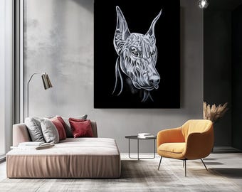 抽象的なドーベルマンの肖像画、質感のある油彩とアクリル画 - Etsy 日本