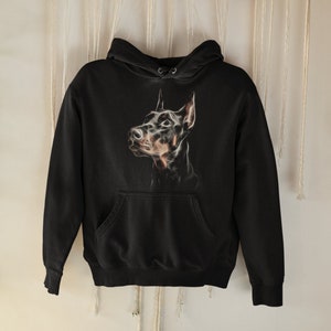 Doberman Hoodie, Black Unisex Sweatshirt, Dog Lover Gift, Doberman Pinscher Apparel, Cozy Doberman Sweatshirt, Personalized Dog Gift
