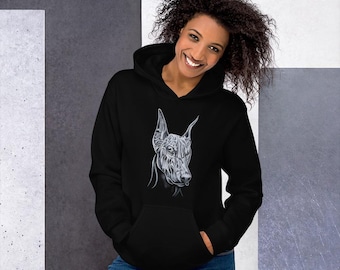 Fractalius Doberman Hoodie: Geometric Dog Art Pullover