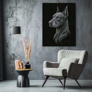Doberman Canvas Print – Spiritual Fractalius Dog Art | Black Background | Geometric Energy Animal Portrait | Wall Art for Dog Lovers