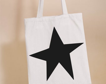 Black Star Tote Bag, Natural Tote Bag, Cotton Tote Bag, Long Handled Tote, Shoulder Bag, Star Print, Gifts For Her, Gifts For Him