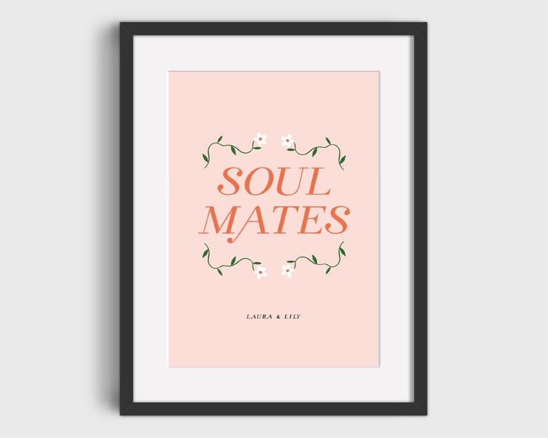 Personalised Print SOUL MATES Personalised Gift for Girlfriend Gift for Boyfriend First Anniversary Gift Paper Anniversary Gift image 4