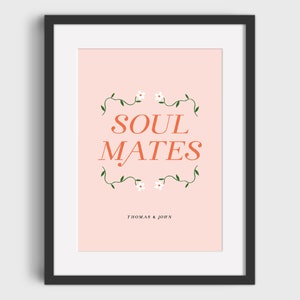 Personalised Print SOUL MATES Personalised Gift for Girlfriend Gift for Boyfriend First Anniversary Gift Paper Anniversary Gift image 5