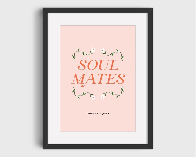 Personalised Print SOUL MATES Personalised Gift for Girlfriend Gift for Boyfriend First Anniversary Gift Paper Anniversary Gift image 5