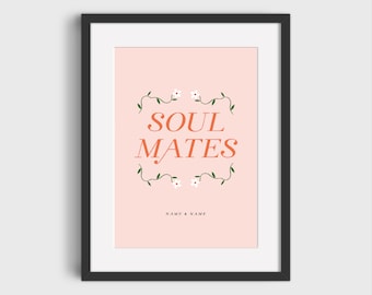 Personalised Print SOUL MATES | Personalised Gift for Girlfriend | Gift for Boyfriend | First Anniversary Gift | Paper Anniversary Gift