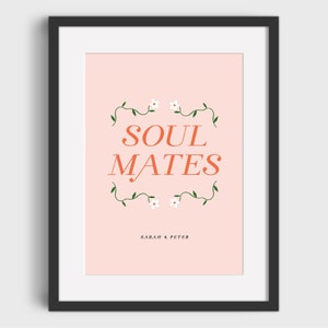 Personalised Print SOUL MATES Personalised Gift for Girlfriend Gift for Boyfriend First Anniversary Gift Paper Anniversary Gift image 3