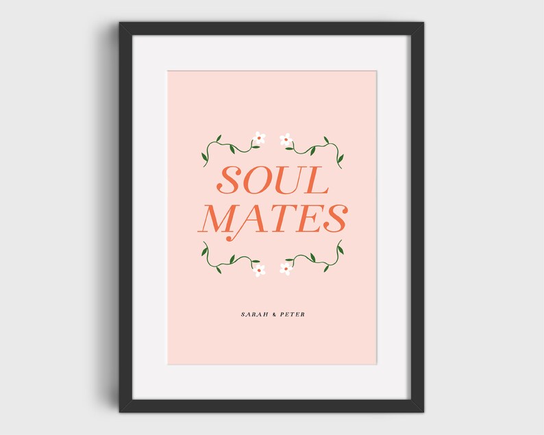 Personalised Print SOUL MATES Personalised Gift for Girlfriend Gift for Boyfriend First Anniversary Gift Paper Anniversary Gift image 3