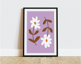 Two Flowers Art Print | Digital Download | Printable Artwork | Floral Art Print | Wall Art | Lilac and Brown | Gift for Mum