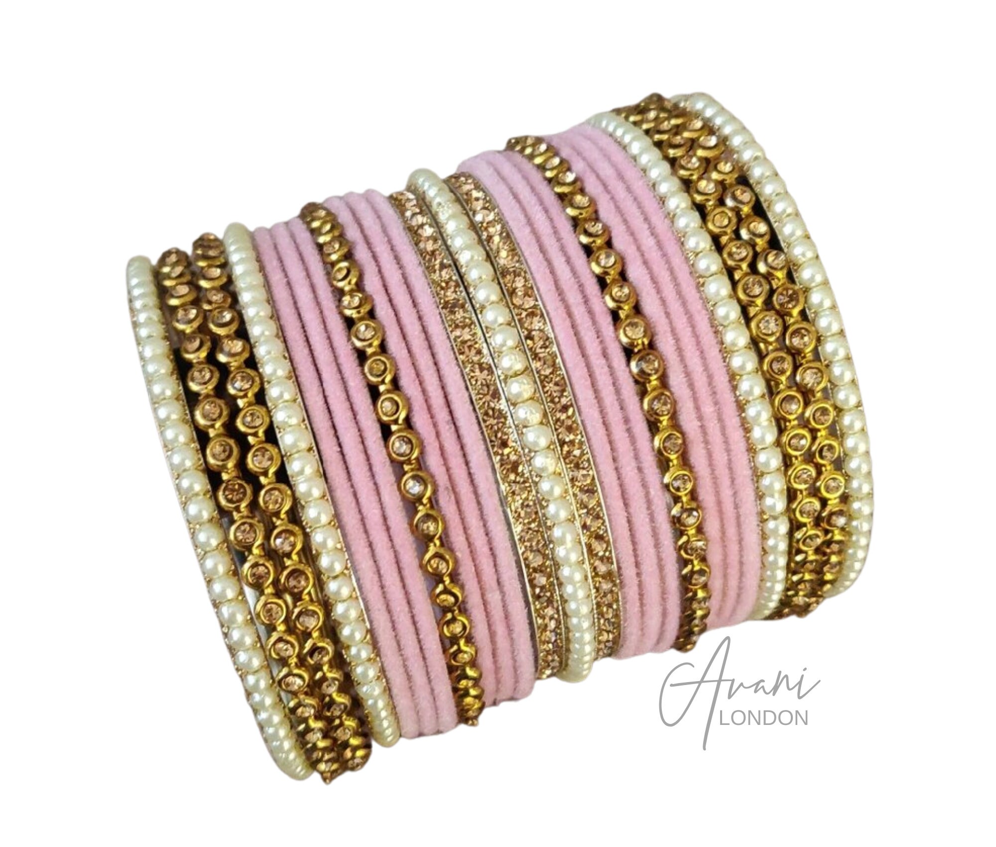 Indian Bangles Baby Pink Velvet Bangles with Antique Gold Etsy