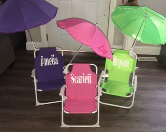 Personalized baby toddler beach chair with umbrella birthday gift