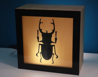 LAMPE KINO wooden table lamp in reversible colors, model stagbeetle