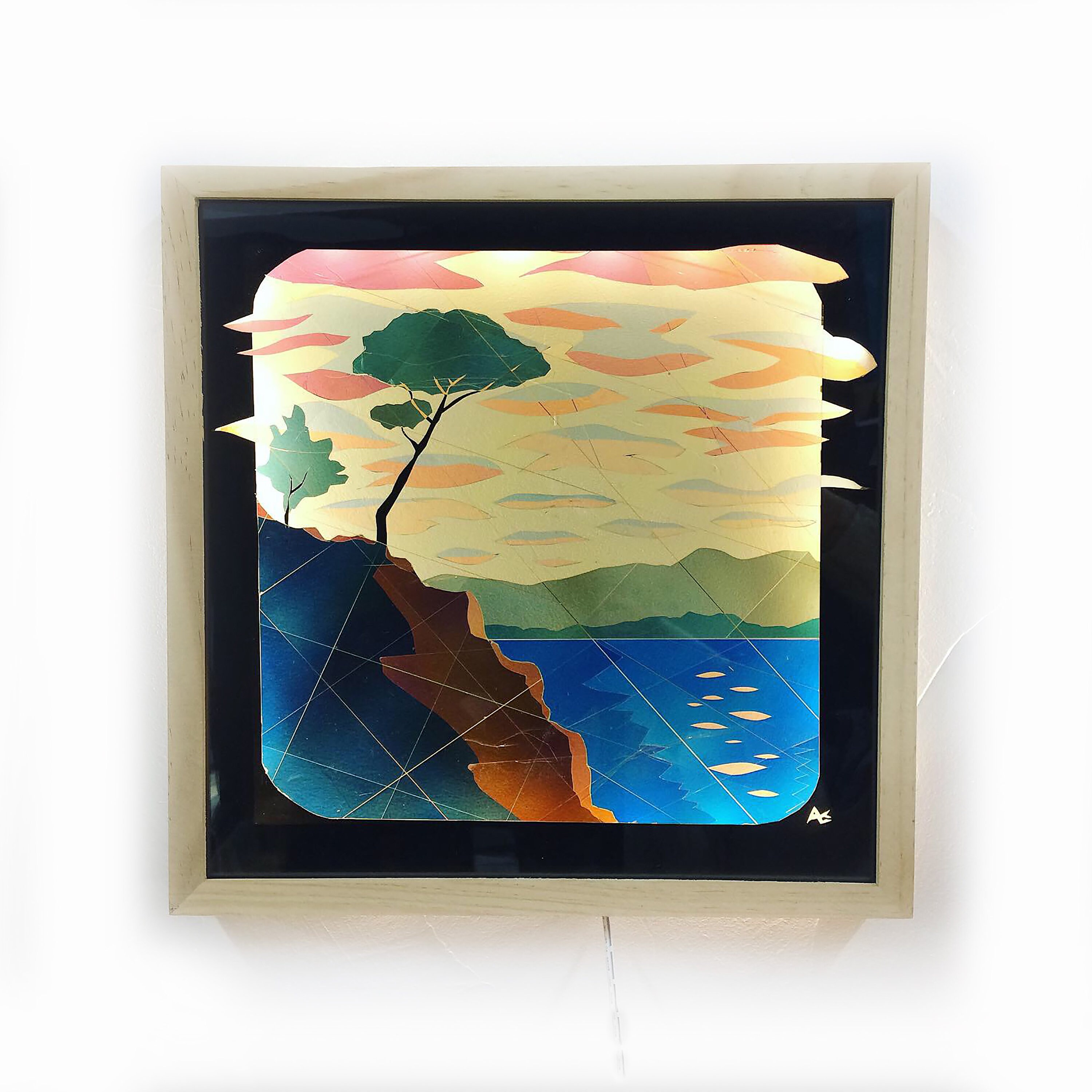 Applique Lumineuse Murale Vitrail en Art Polarisant - Calanques Du Soir