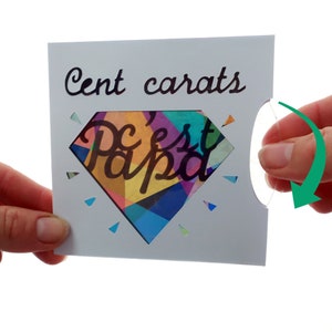 Tarjeta animada del Día del Padre, disco mágico para personalizar, mensaje oculto "Cien quilates, es papá"