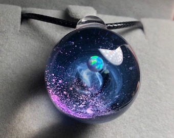 Glass Planet necklace, star Planet Necklace, Handmade crystal Cosmic starry sky jewelry, Valentine&#39;s Day present, northern lights necklace