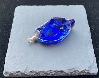 Hand made Navy blue Andara Crystal necklace Metal winding Gorgeous Azure Elysium Noble dark blue,Natural Metaphysical andara crystal Pendant