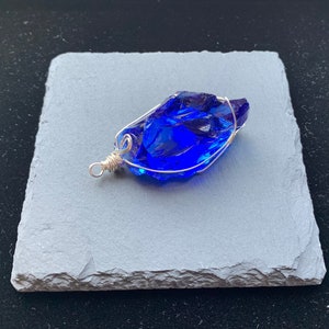 Hand made Navy blue Andara Crystal necklace Metal winding Gorgeous Azure Elysium Noble dark blue,Natural Metaphysical andara crystal Pendant