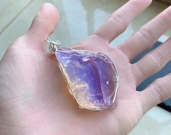 Raw andara crystal necklace,Rainbow andara crystal pendant,personalized unicorn crystal jewelry,healing crystal,february birthstone,chakra