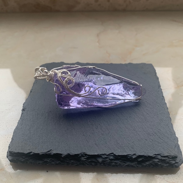 Handmade Purple Andara Crystal necklace Metal winding Gorgeous Gilded Elysium Noble Golden, Natural Noble purple andara crystal Pendant gift