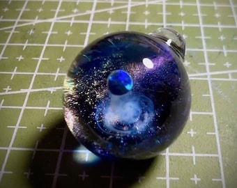 Blue planet necklace, Glass Planet necklace, star Planet Necklace, Cosmic starry sky jewelry, Valentine&#39;s Day gift, northern lights necklace