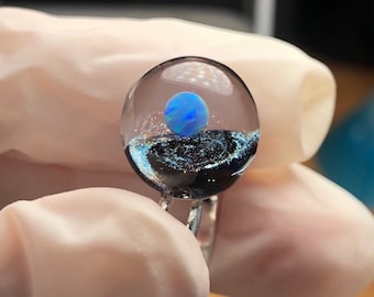 Personalized Blue planet Ring, Glass Planet Ring,star Planet Rings,Cosmic starry sky jewelry, Valentine&#39;s Day gift,northern lights Jewellery
