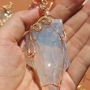 Hand made milky white Andara Crystal necklace gold-plated winding Gorgeous Elysium, Natural unicorn andara crystal Pendant Metaphysical gift