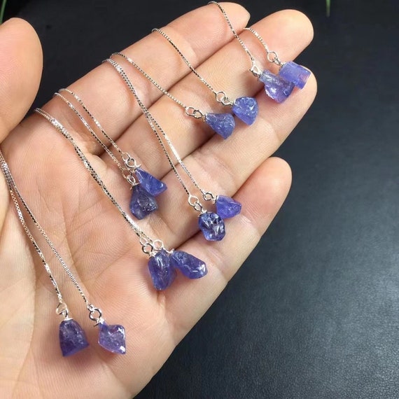 Real Small Tanzanite Earrings, Tanzanite Healing Crystal Earrings