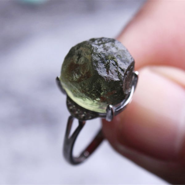 Aazon.co: Natural Oldavite Rough Ring 925 Sterling Silver Handade
