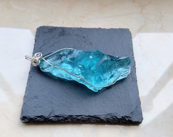 Raw andara crystal necklace,Rainbow andara crystal pendant,personalized Teal crystal jewelry,healing crystal,february birthstone,chakra gift