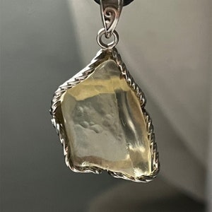 Natural Libyan gold meteorite/ Rare Libyan Desert Glass Necklace / Yellow Libyan Glass Meteorite Necklace / Natural Glass / Sterling Silver