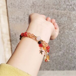 Red maple leaf bracelet, autumn bracelet, Element Jewelry, Inspired Vision Bracelet Charm Anime Bracelet,natural Chalcedony crystal bracelet