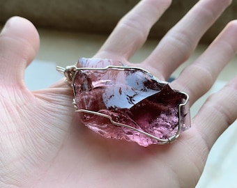 Red Raw andara crystal necklace,Rainbow andara crystal pendant,personalized unicorn crystal jewelry,healing crystal,April birthstone,chakra