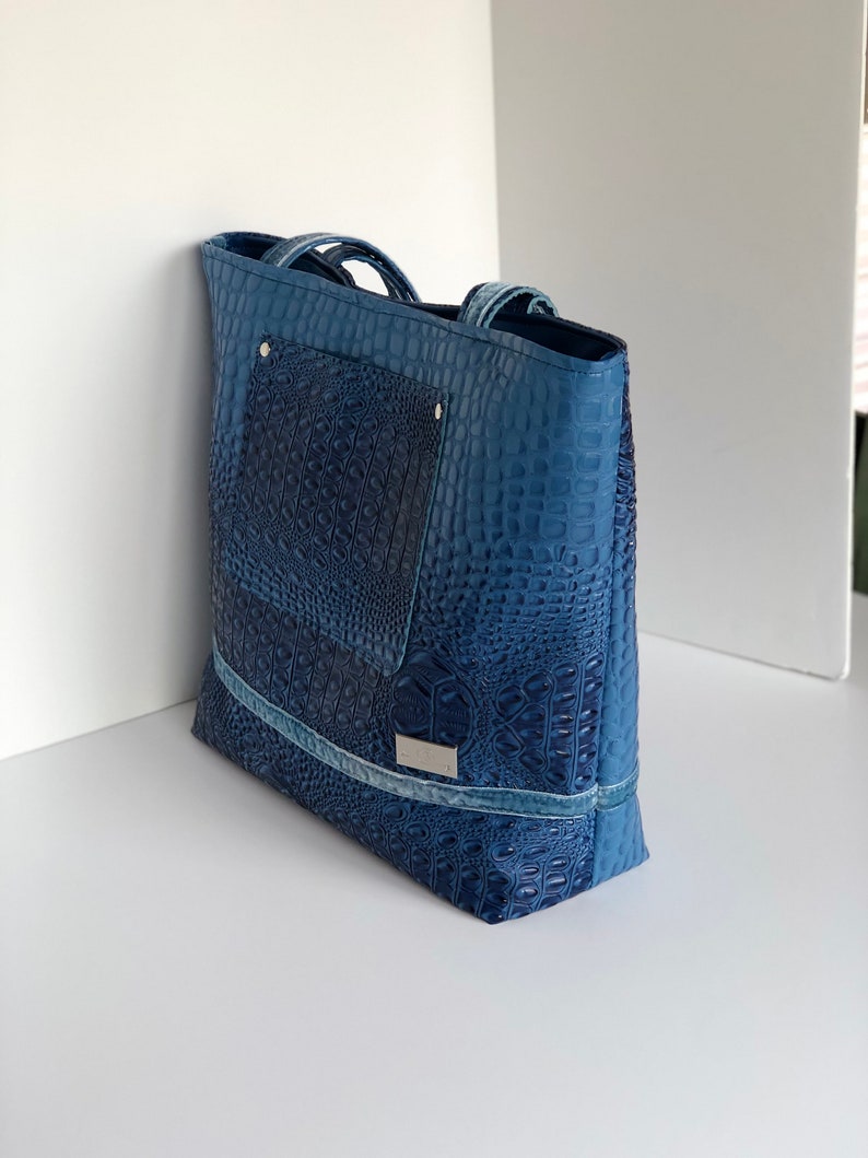 Blue Ombre Croc Tote Large Blue Bag 3D Embossed Croc Vegan | Etsy