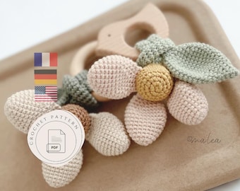 Flower Teether / Crochet Instructions / Download PDF / German, English & French