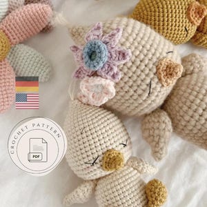 Amigurumi chick and bee with various flowers Jouni and Tilla / Crochet pattern / PDF download / German & English
