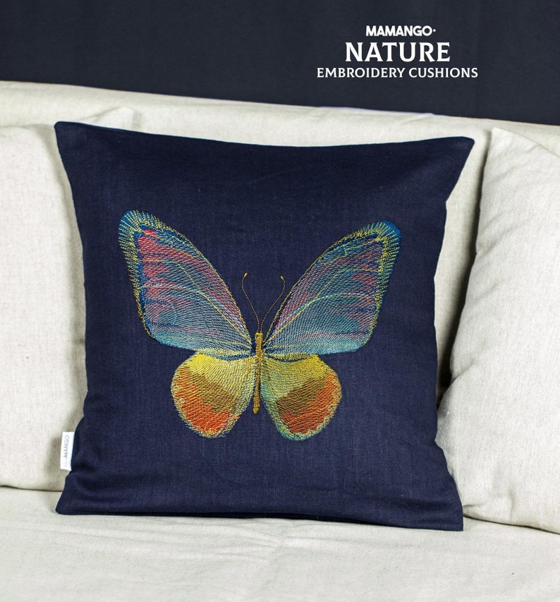 Butterfly color embroidery deco pillow animal design pillow Linen cushion cover with embroidery nature theme nature embroidery patterns