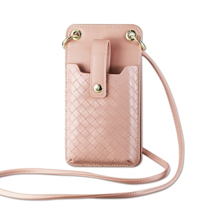Leather Crossbody Phone Wallet Large Purse In Pink